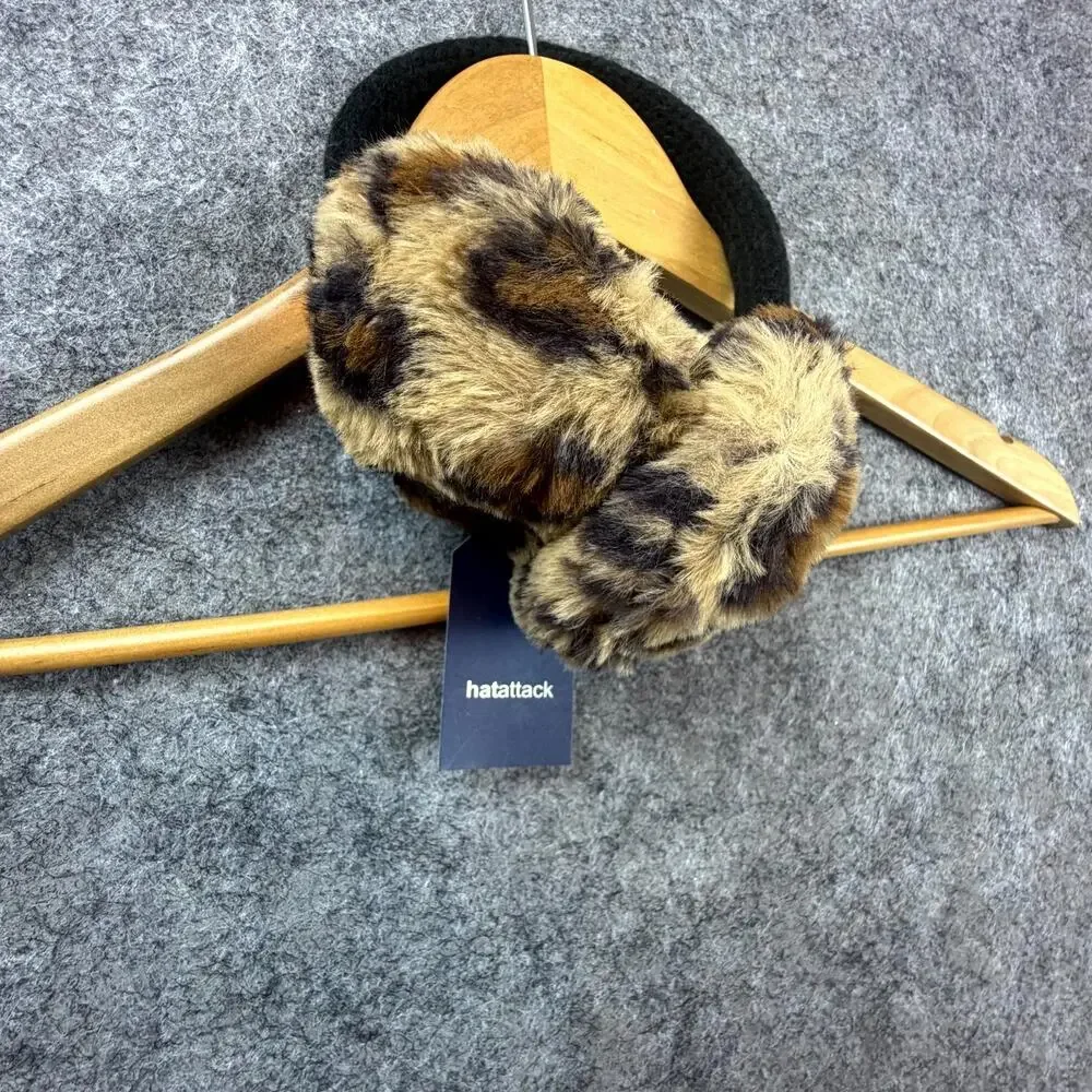 Hat Attack Faux Fur Earmuffs Womens One Size Black Brown Leopard Print‎ Cute